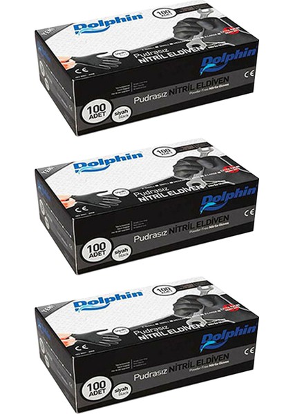 Siyah Nitril Eldiven Pudrasız Ekstra Kalın (XL) 100lü Paket 3 Adet