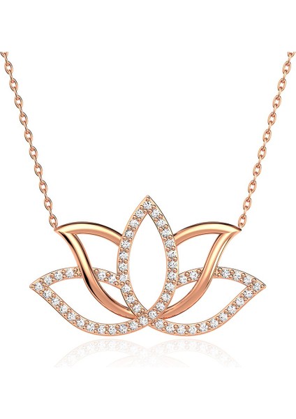 Zirkon Taşlı Lotus Çiçeği Gümüş Kolye