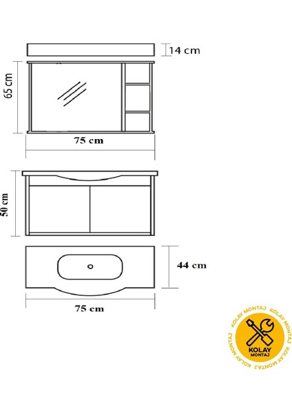 Galata Banyo Dolabı Takımı 75 cm Antrasit