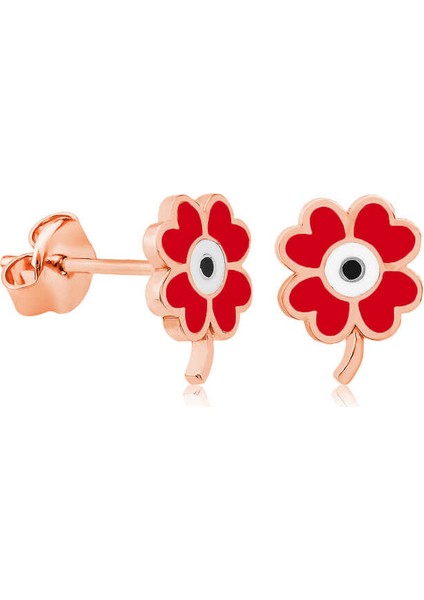 Gümüş Fosforlu Kırmızı Yonca Küpe