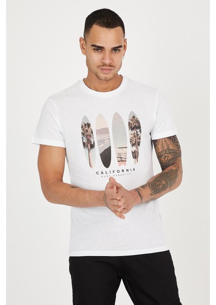 California Kay Kay Baskılı Bisiklet Yaka Erkek Tişört