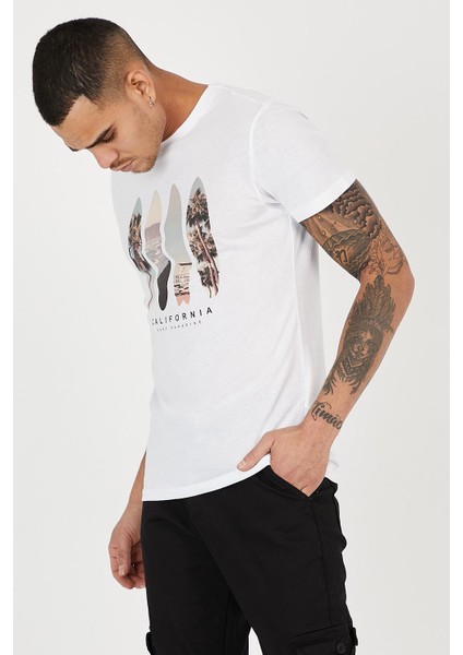 California Kay Kay Baskılı Bisiklet Yaka Erkek Tişört fiyatları
