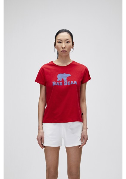Kadın Parlak Kırmızı Tişört Logo Tee