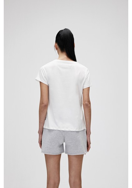 Kadın Kırık Beyaz Tişört Vıolet V-Neck Tee modelleri