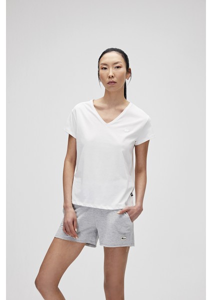 Kadın Kırık Beyaz Tişört Vıolet V-Neck Tee fırsatları