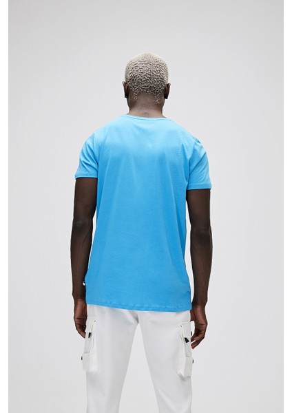 Bisiklet Yaka Mavi Erkek T-Shirt fiyatları