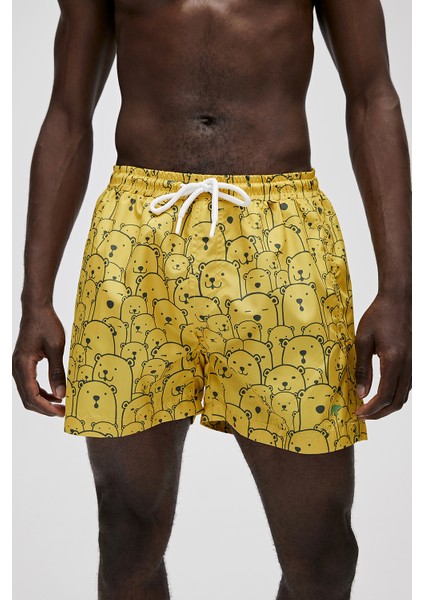Cepli Desenli Sarı Erkek Şort Mayo