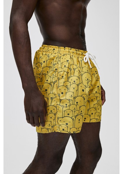 Cepli Desenli Sarı Erkek Şort Mayo fiyatları