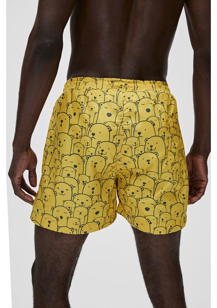 Cepli Desenli Sarı Erkek Şort Mayo modelleri