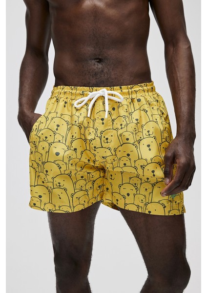 Cepli Desenli Sarı Erkek Şort Mayo fırsatları