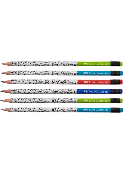 Caligraphy Silgili Yuvarlak Kurşun Kalem 6'lı