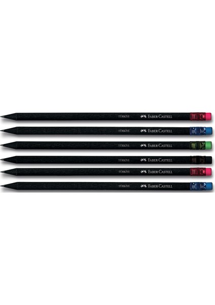 Naturel Silgili Yuvarlak Kurşun Kalem Siyah 6'lı