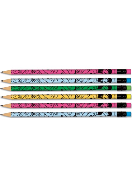 Flowers 2b Silgili Yuvarlak Kurşun Kalem 6'lı