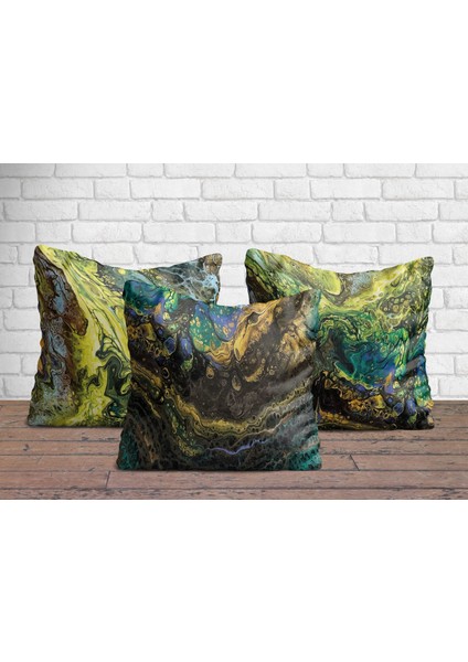 Ebru Desenli Üçlü Yastık Kılıfı Seti