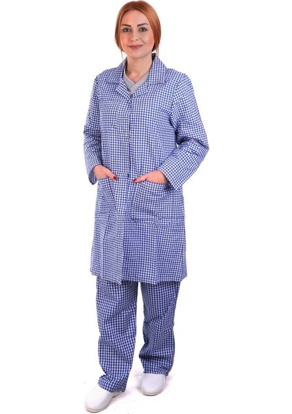 Eser - Bayan Pötikare Önlük - Çıtçıtlı - Mavi,beyaz L