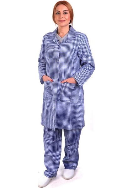 Eser - Bayan Pötikare Önlük - Çıtçıtlı - Mavi,beyaz L modelleri