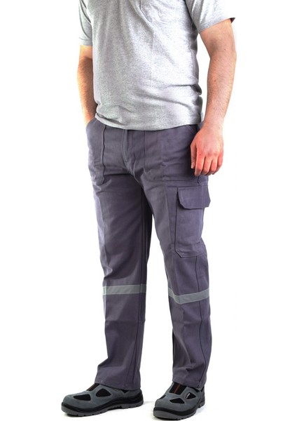 Eser - 7-7 Gabardin Kom.cepli Iş Pantolonu Reflektörlü - Kışlık - Gri L