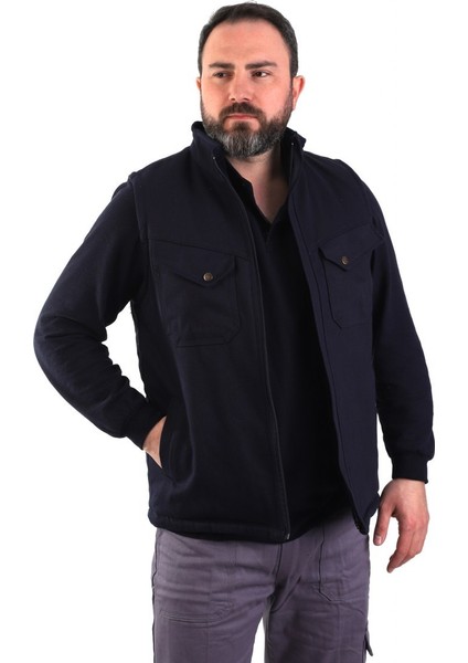 Eser - 7-7 Gabardin Polarlı Yelek - Kışlık - Lacivert Xxxl