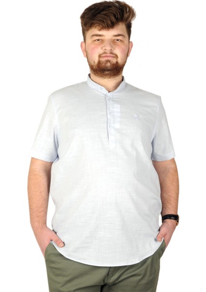 Buyuk Beden Erkek Kısa Kol Hakim Yaka 20387 Mavi