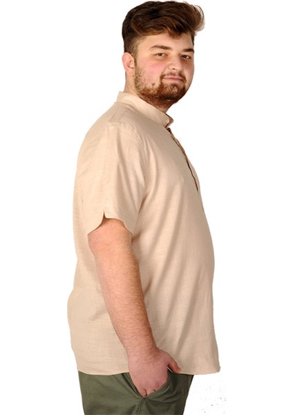 Buyuk Beden Erkek Kısa Kol Hakim Yaka 20387 Bej fiyatları