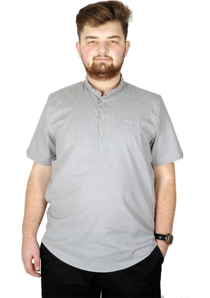 Buyuk Beden Erkek Kısa Kol Hakim Yaka 20387 Gri