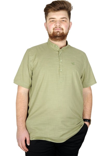 Buyuk Beden Erkek Kısa Kol Hakim Yaka 20387 Yeşil