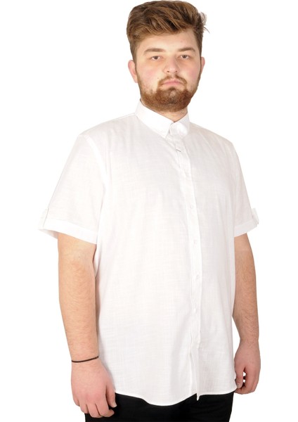 Büyük Beden Erkek Keten Likralı Gömlek 20393 Beyaz