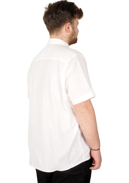 Büyük Beden Erkek Keten Likralı Gömlek 20393 Beyaz fiyatları