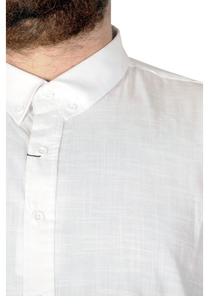 Büyük Beden Erkek Keten Likralı Gömlek 20393 Beyaz modelleri