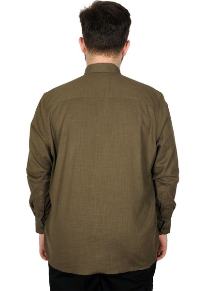 Büyük Beden Erkek Keten Likralı Ukol Hakim Yaka Gömlek 20388 Haki fiyatları