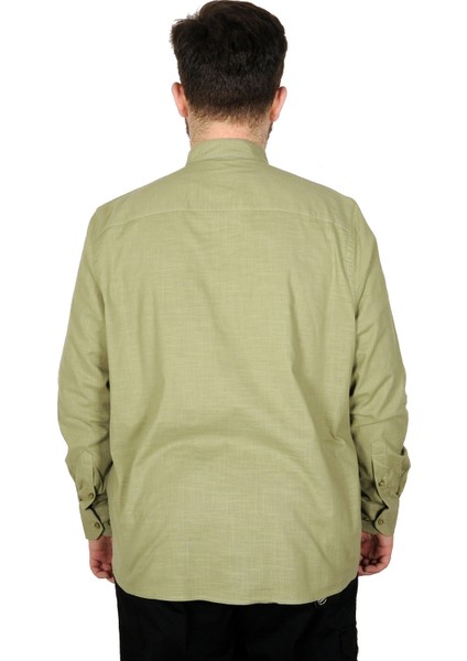 Büyük Beden Erkek Keten Likralı Ukol Hakim Yaka Gömlek 20388 Yeşil fiyatları