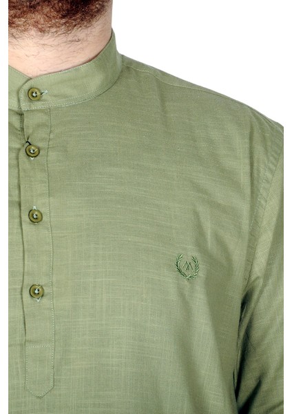 Büyük Beden Erkek Keten Likralı Ukol Hakim Yaka Gömlek 20388 Yeşil modelleri