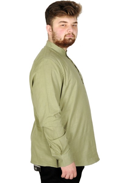 Büyük Beden Erkek Keten Likralı Ukol Hakim Yaka Gömlek 20388 Yeşil fırsatları