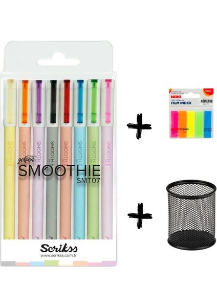 Smoothie Jel Kalem 8'li + Noki Film Index 5'li + Perfore Kalemlik Siyah