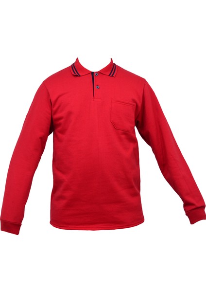 Uzun Kollu Sweat Polo Yaka Kırmızı