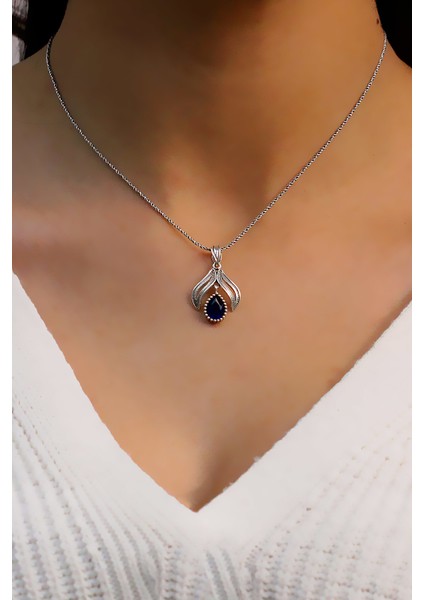 Safir Taşlı 925 Ayar Telkari Gümüş Kolye fiyatları