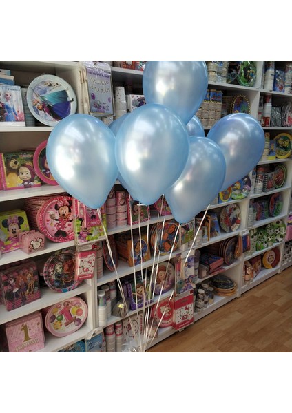 Açık Mavi Metalik Balon 10 Adet