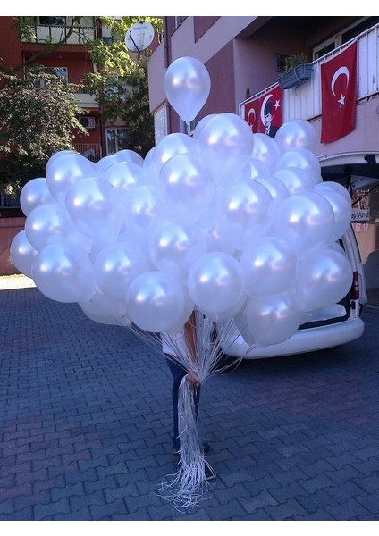Beyaz Metalik Balon 10 Adet