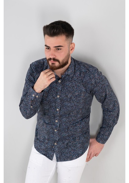 Slimfit Desenli Erkek Gömlek