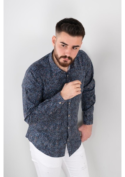 Slimfit Desenli Erkek Gömlek