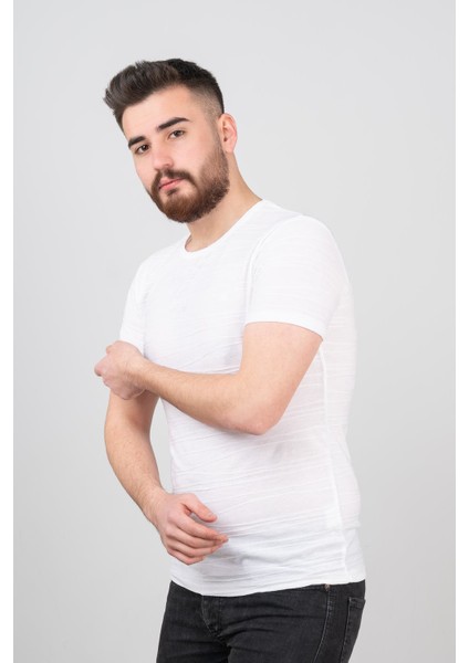 Extra Slimfit Sıfır Yaka Dokulu Erkek T-Shirt fiyatları