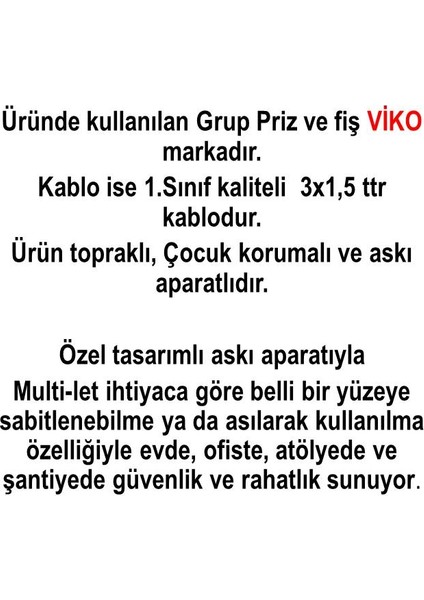 Ekonomik Siyah 5'li Topraklı Çocuk Korumalı Grup Priz 8 Metre Kablo