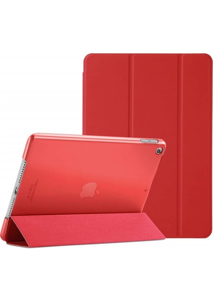 Fujimax Apple iPad 7. Nesil 10.2 A2200 A2197 A2198 A2270 Yatay Standlı Arka Sert P.c Uyku Modlu Premium Leather Smart Kılıf Kırmızı