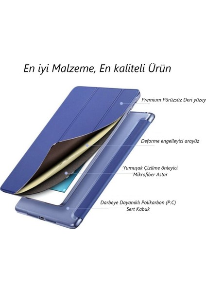Fujimax Apple iPad 7. Nesil 10.2 A2200 A2197 A2198 A2270 Yatay Standlı Arka Sert P.c Uyku Modlu Premium Leather Smart Kılıf Kırmızı
