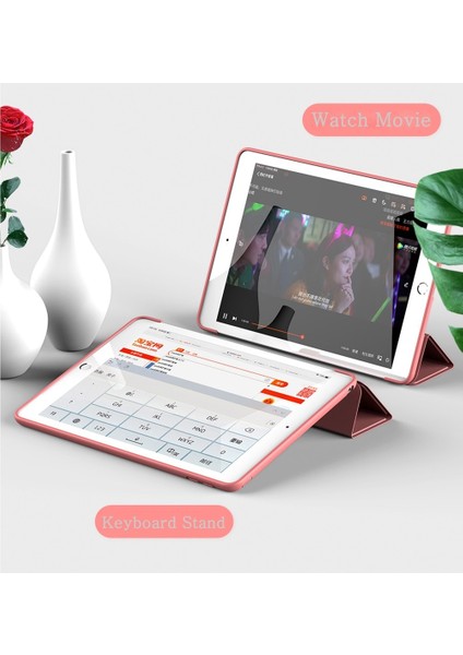 Fujimax Apple iPad 7. Nesil 10.2 A2200 A2197 A2198 A2270 Yatay Standlı Arka Sert P.c Uyku Modlu Premium Leather Smart Kılıf Kırmızı