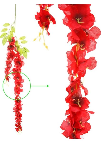 Sarkan Yapay Çiçek Akasya Kırmızı 80 cm 3 Sarkan Dallı 12 Adet Bağ