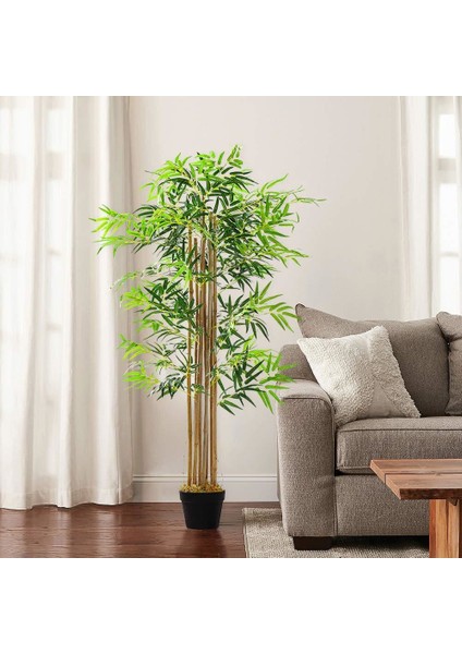 Yapay Bambu Ağacı Ekstra Doğal Görünüm Siyah Saksılı 6 Dallı 150CM