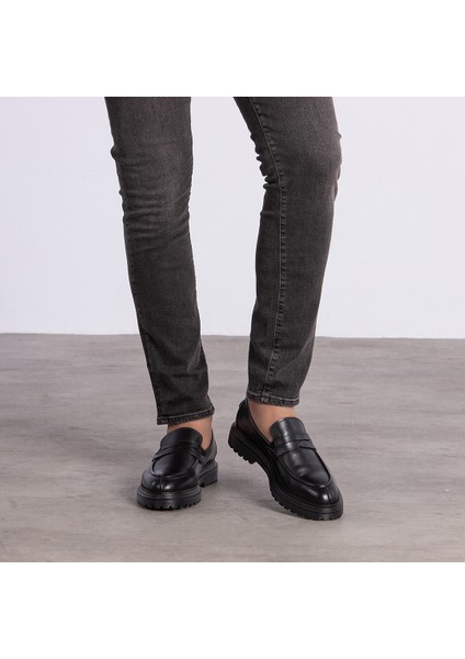 G051 Siyah Loafer Kolej Eva Taban Comfort Anatomik Günlük Erkek Ayakkabı