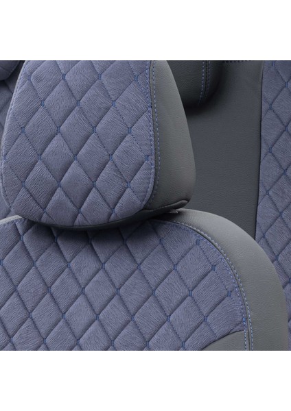 Jeep Renegade 2014-Sonrası Özel Üretim Koltuk Kılıfı Madrid Design Tay Tüyü Mavi - Siyah