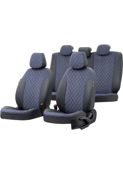 Opel Combo D 2012-2018 5 Kişi Özel Üretim Koltuk Kılıfı Madrid Design Tay Tüyü Mavi - Siyah